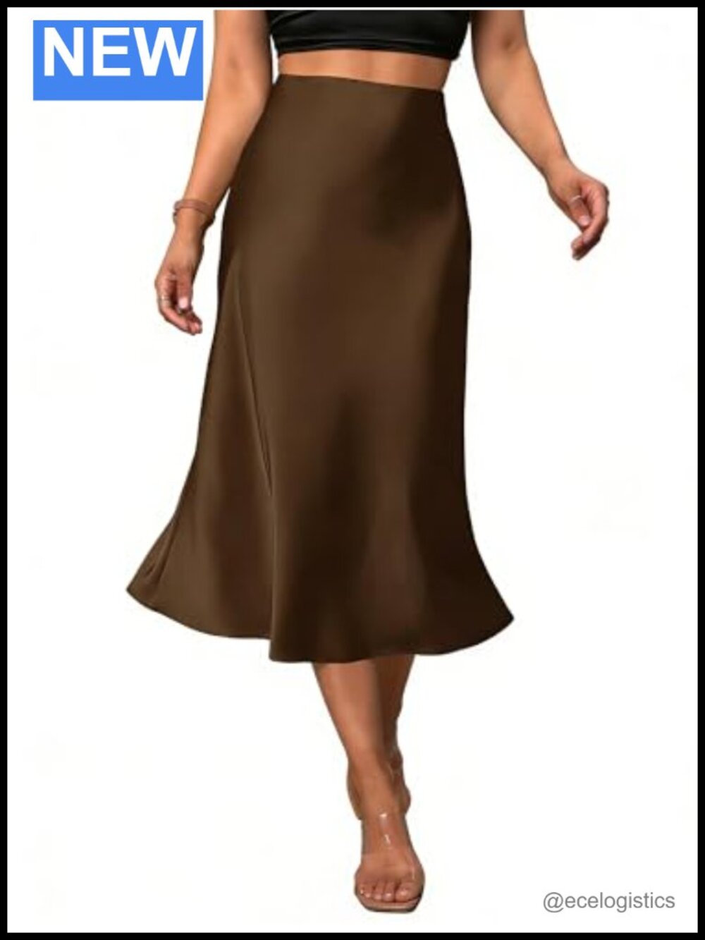 Women's Satin Midi Skirt High Waisted A-Line Fishtail Formal Work